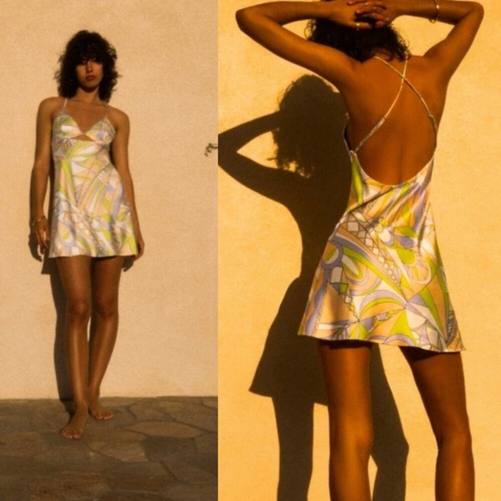 Zara Cutout Satin effect mini dress Size L Blogger favorite coquette boho Retro